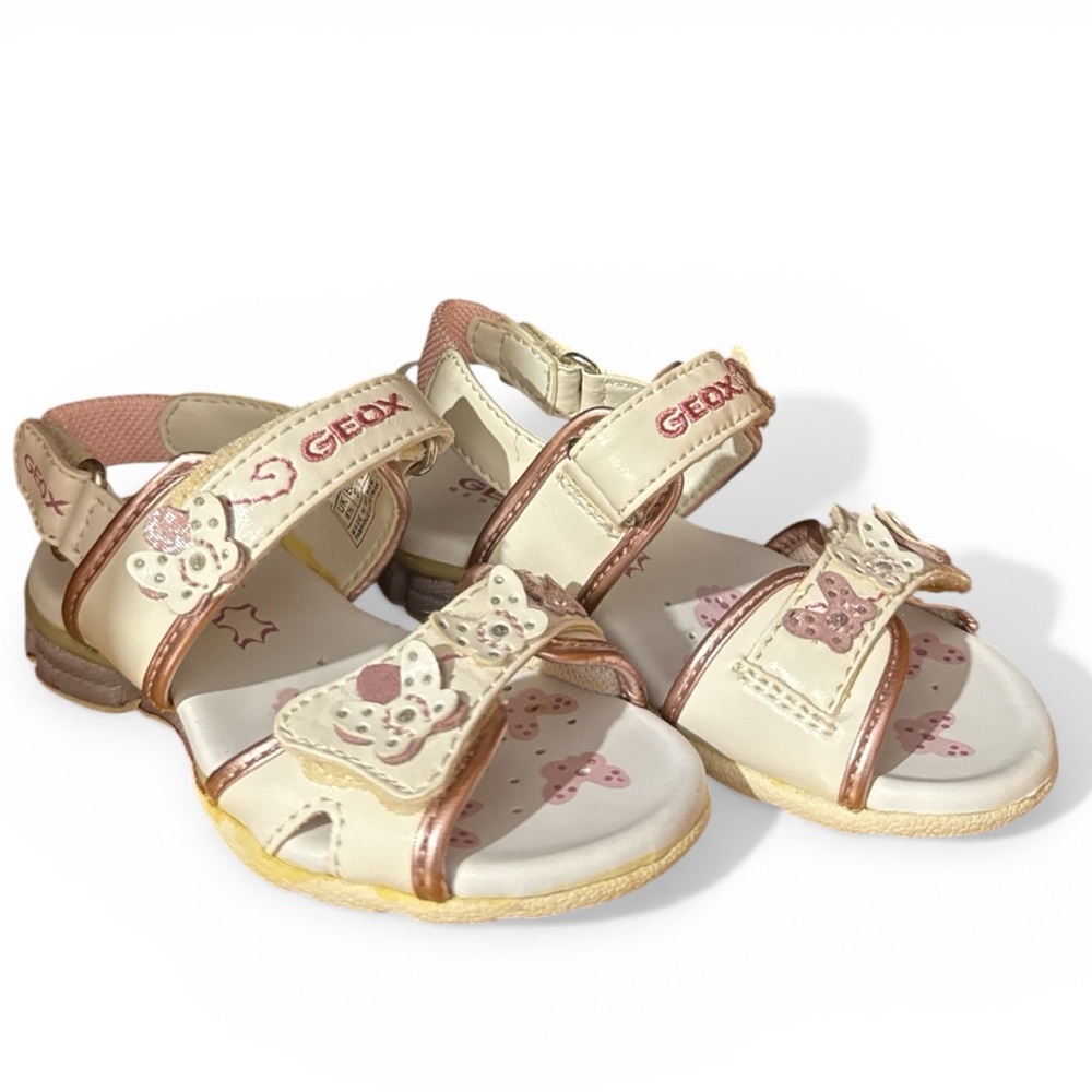 Geox Girls Pearlized Leather Sandals in Cream and Pink